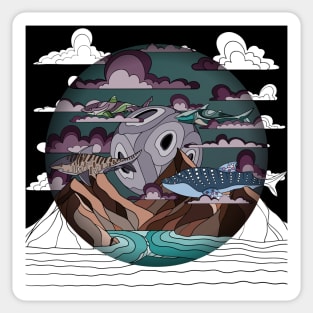 school of sharks in the sky Sticker